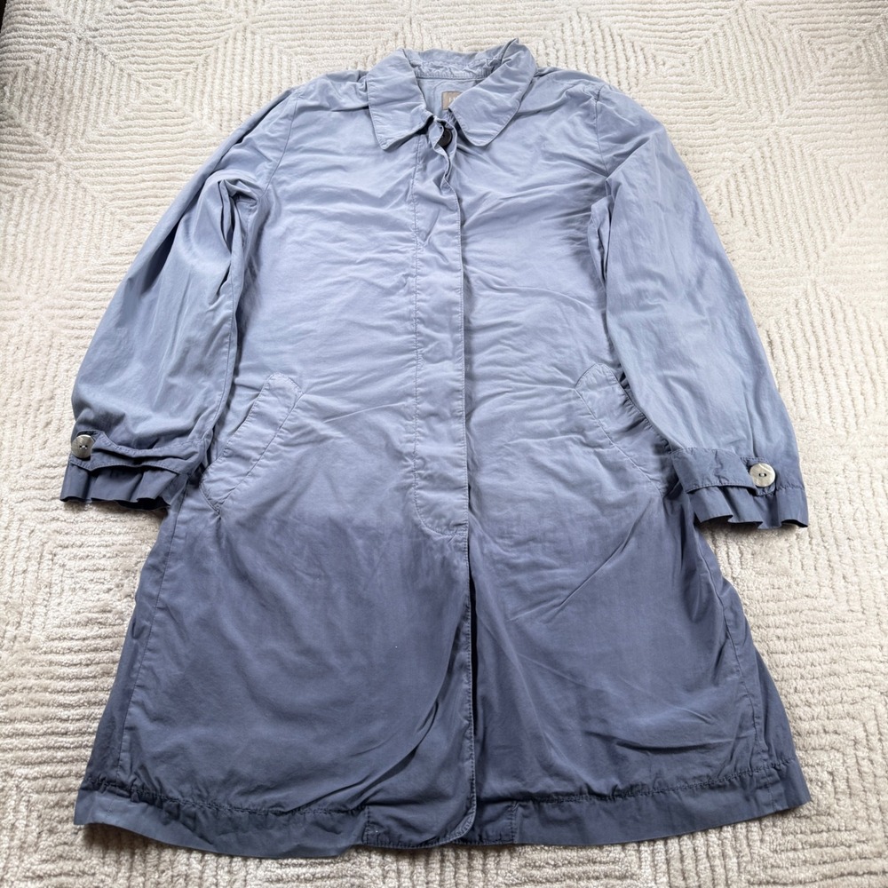 J Jill Trench Coat Womens M Blue Ombré Cotton Button Lightweight Long Coastal